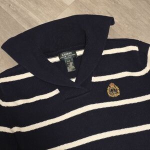 Navy and White Striped Women's Sweater